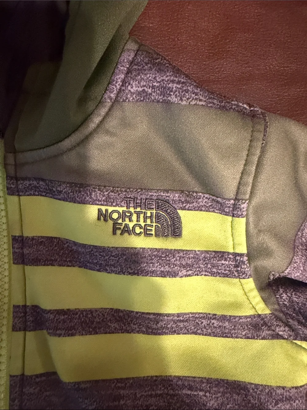 The North Face Reversible Kids Green & Neon Yellow Striped Hooded Zip Jacket